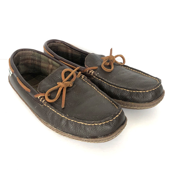 L.L. BEAN Handsewn Flannel-Lined Slippers Moccasin Men's Sz 10 Brown #71341 Nice - Picture 2 of 9